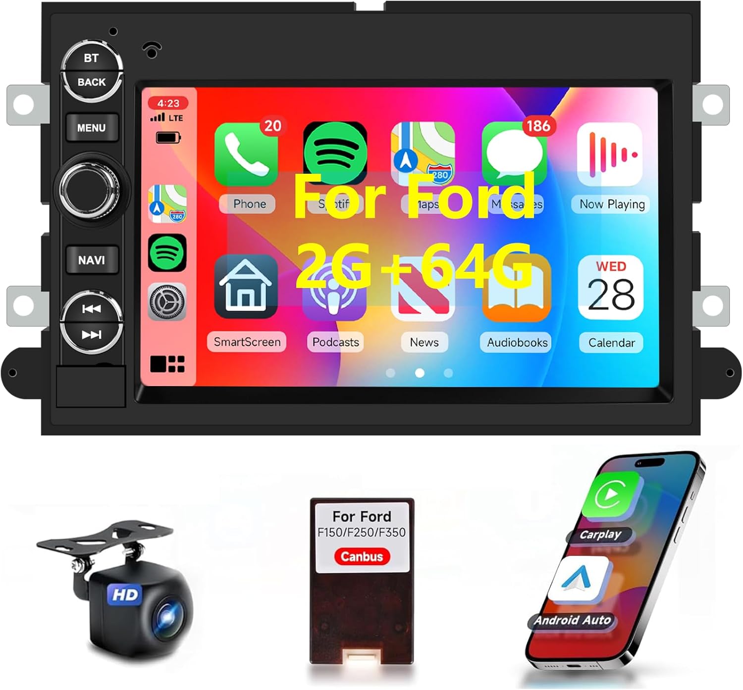 PODOFO 2G 64G Car Stereo for Ford F150 F250 F350 E250 E350 Fusion Edge Explorer Radio with Wireless Carplay Android Auto 7inch IPS Touchscreen Bluetooth DAB+ OBD2 WiFi FM/RDS GPS SWC Backup Camera