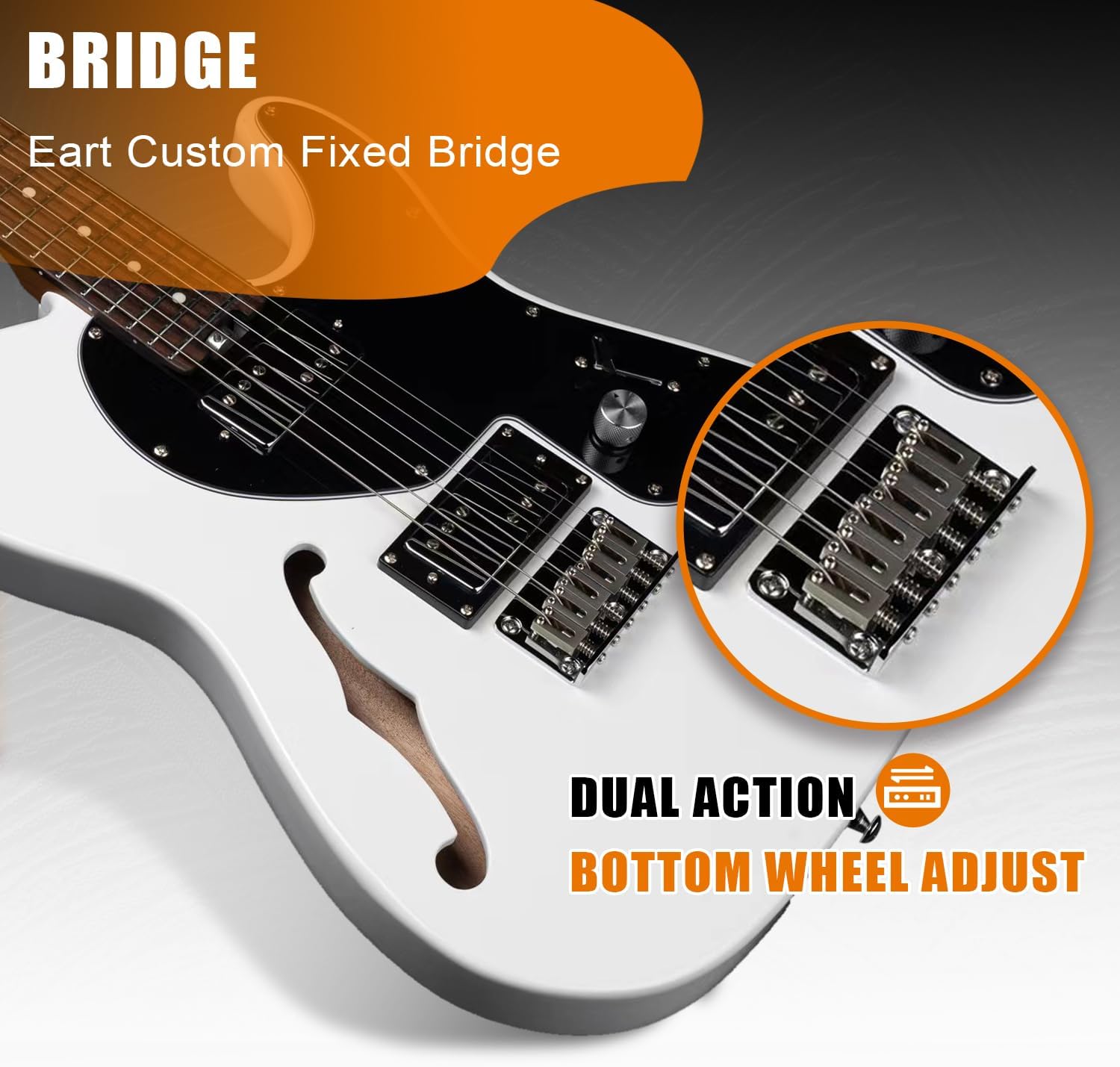 EART E-TT72 6 String Semi-Hollow-Body Electric Guitar Versatile Playability, Powerful Humbucker Pickups Fixed Bridge Guitars