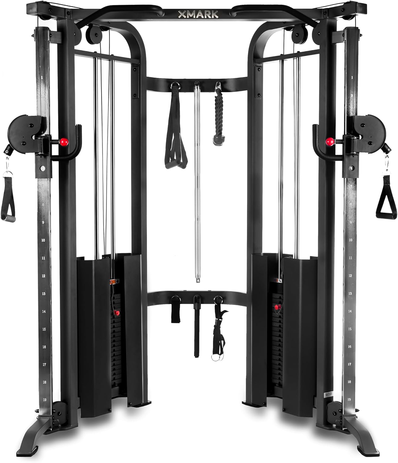XMARK Functional Trainer Cable Machine with Dual 200lb Weight Stacks, All-in-One Gym for Full Body Workout, Cable Crossover, Commercial and Home Gym Weight Machine