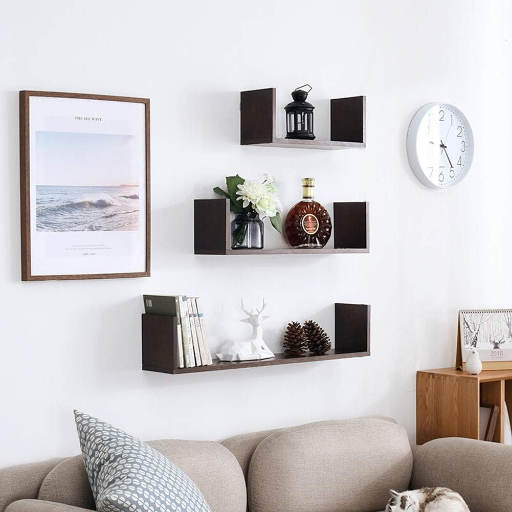 JOCHEN Wall Shelves Floating Shelves Wall Mount Set of 3, Rustic Art Decorative Display Ledges for Living Room/Bedroom/Bathroom/Farmhouse, Wood Wall Shelves (Color : Brown, Size : Set of 3)