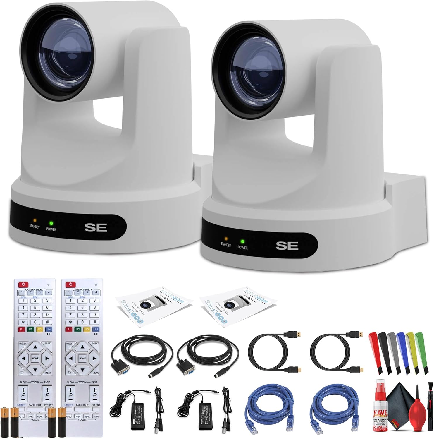 PTZOptics Move SE SDI/HDMI/USB/IP PTZ Camera with 30x Optical Zoom (White) (PT30X-SE-WH-G3) (2-Pack) + Lens Cleaning Kit + HDMI Cable + Ethernet Cable + Color Wire Ties