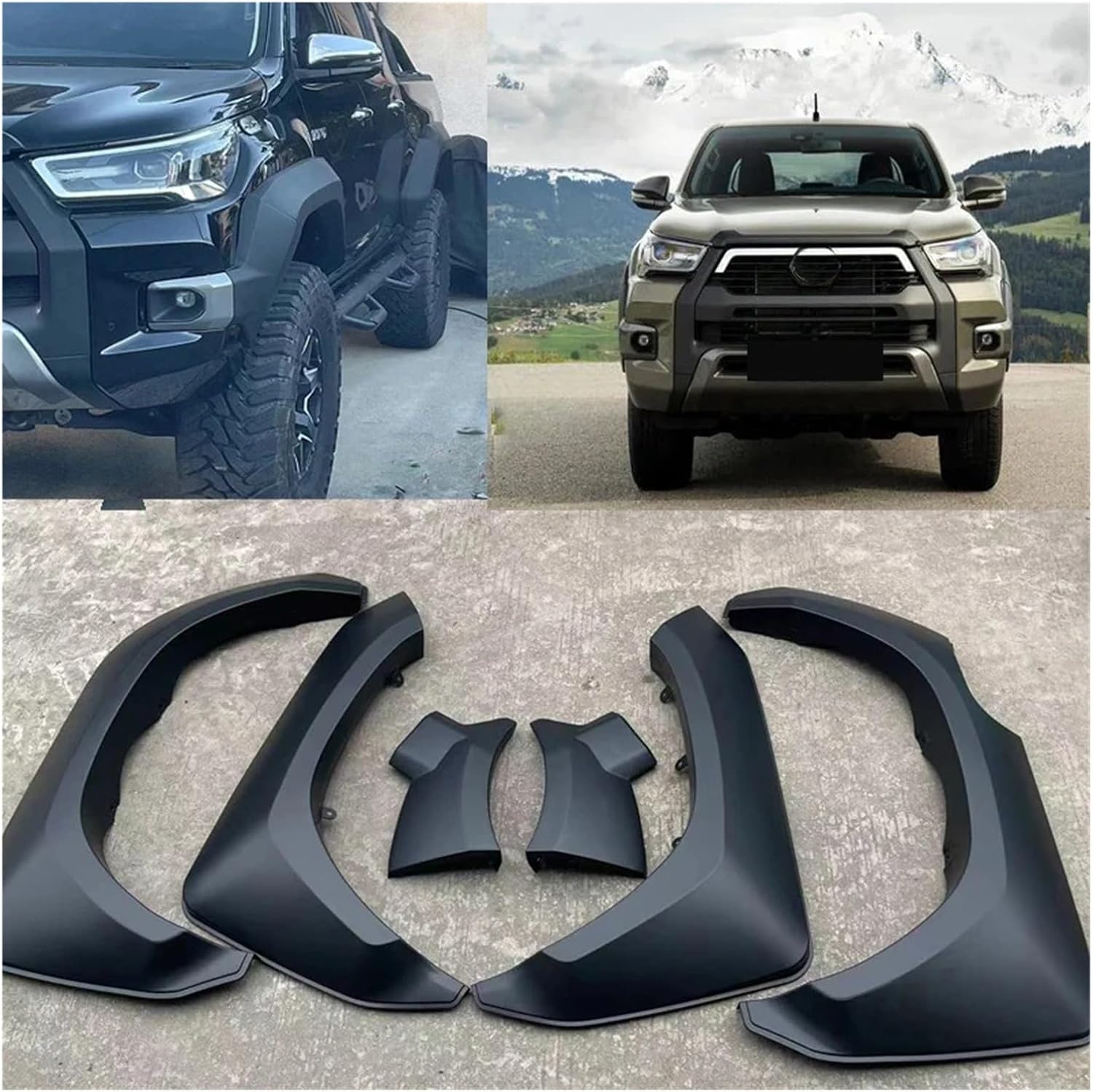 4X4 Black Fender Flares Compatible For Toyota Hilux Rocco 2021 222 2023 Wheel Arch Protection Pickup Truck Mudguards Car Accessories