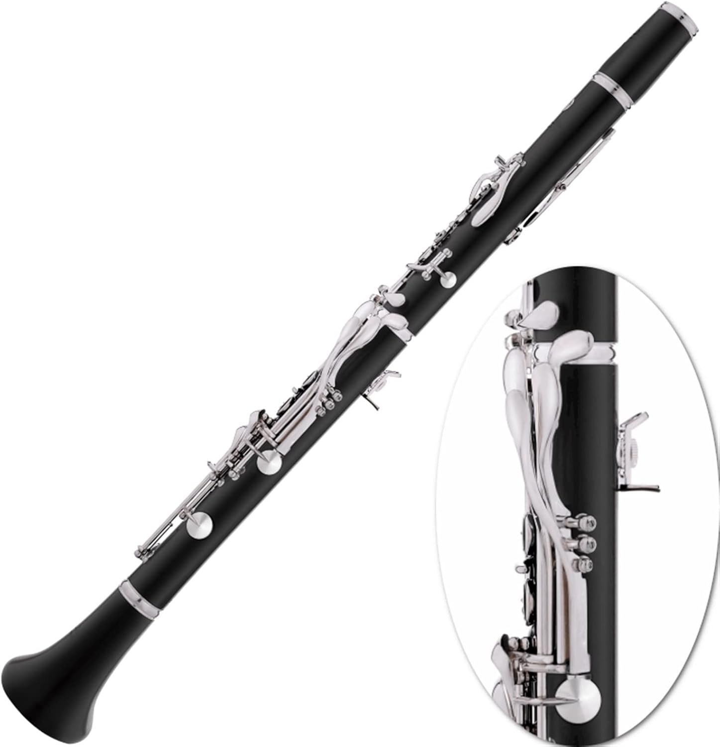 TSTS Professional Ebony Wooden Bb Soprano18 Key Clarinet Silver Plated Keys with Case Woodwind Clarinet for Beginner