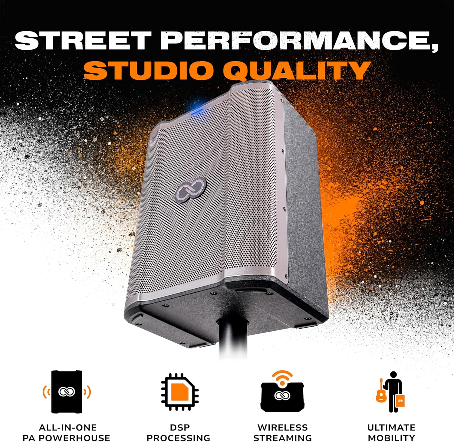 Sheeran Special Edition Busker - 200W Portable PA Speaker with Rechargeable Battery, Bluetooth, 3-Channel Mixer, Alesis FX, App, USB Charging