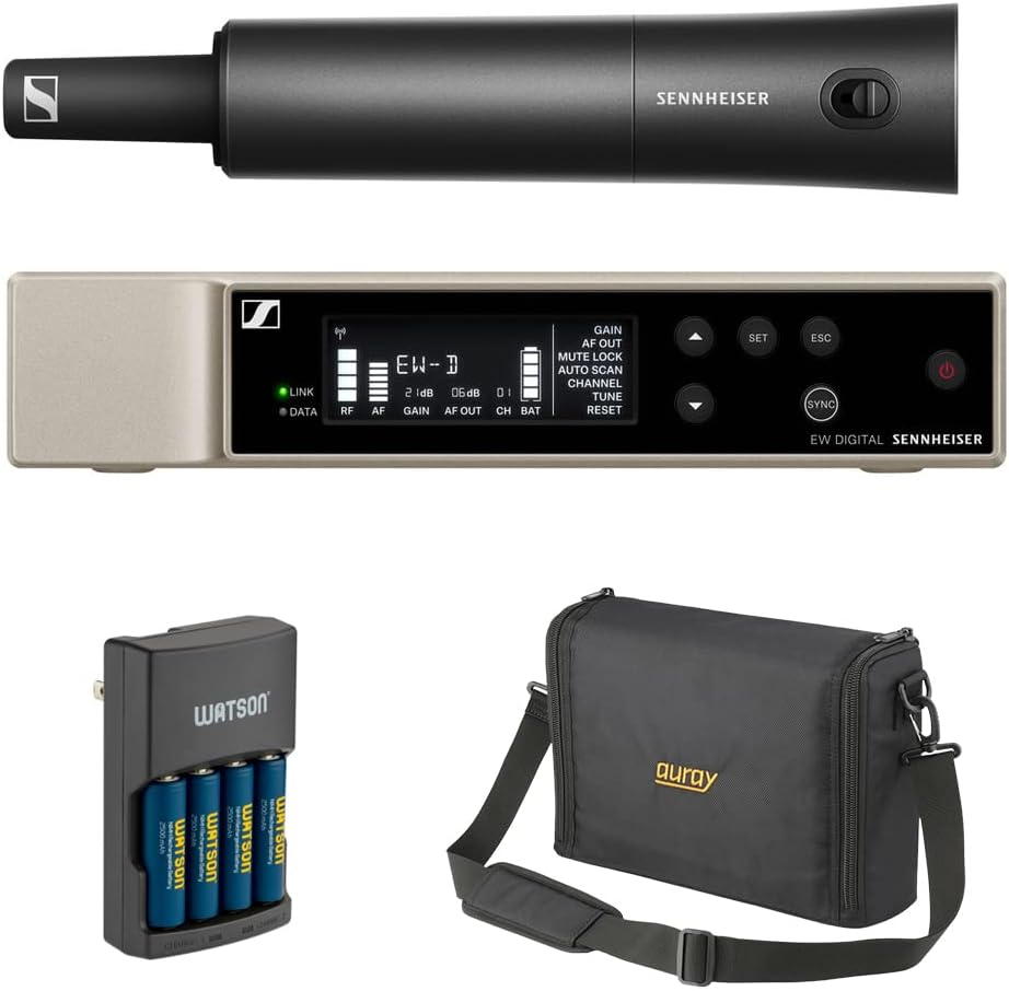 Sennheiser EW-D SKM-S Base Set Digital Wireless Handheld Microphone System, No Mic Capsule (R1-6: 520 to 576 MHz) Bundle with Auray WSB-1S Carrying Bag and Watson Rapid Charger