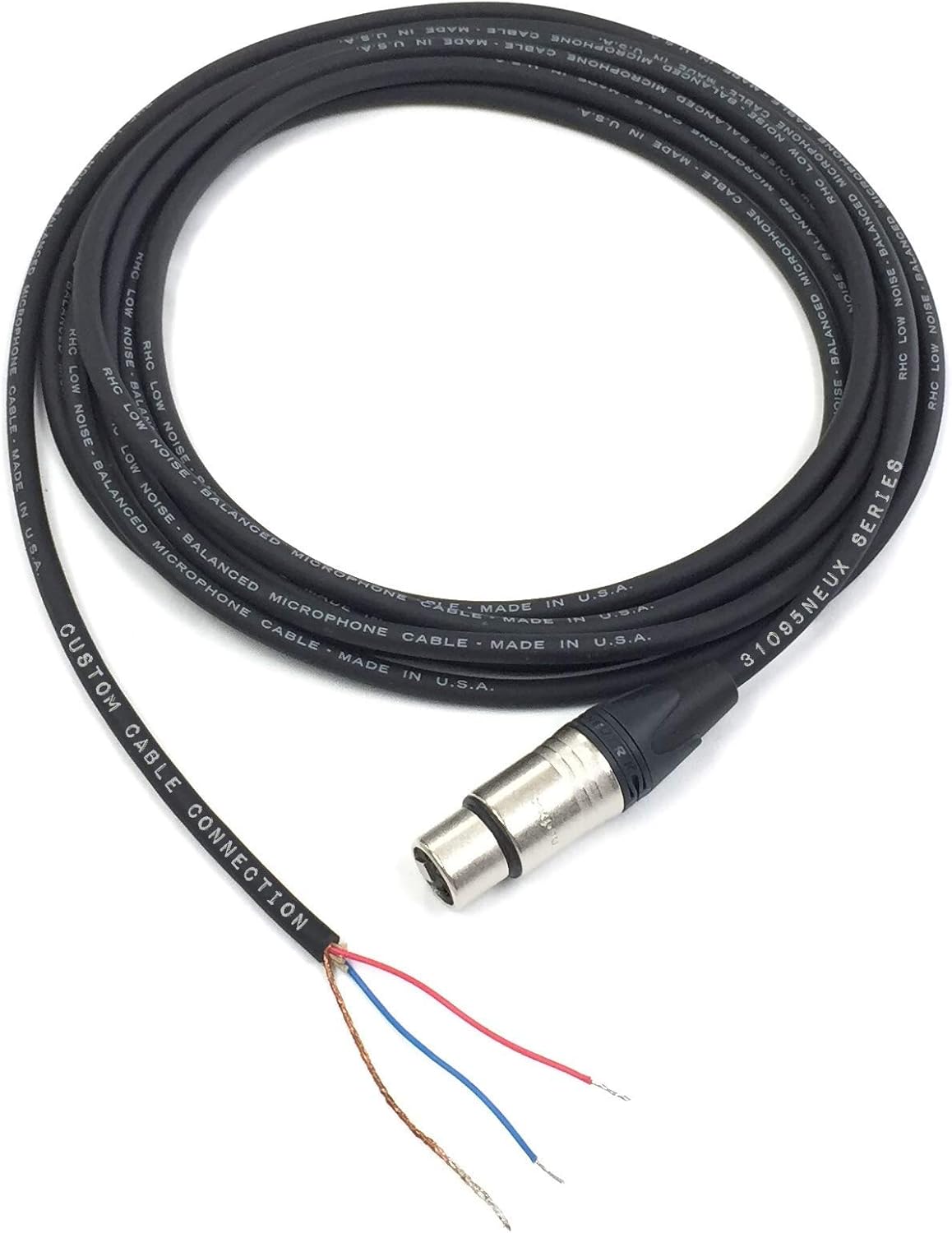 150 Foot Custom Cable Connection Pro-Audio Balanced Microphone with Neutrik NC3FXX XLR Female Connector to Blunt end Cable