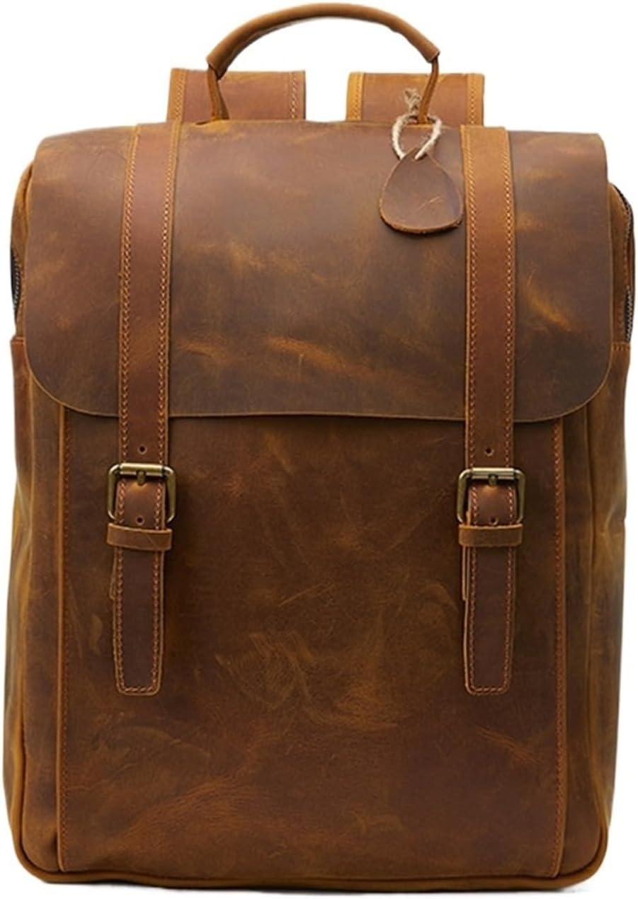 Mens Leather Backpack Cowhide Business Computer Backpack Handmade Casual Backpack For Men