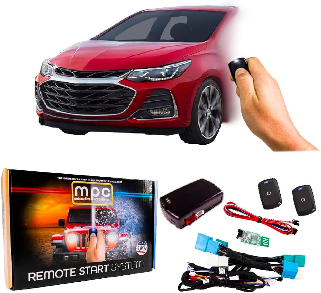 MPC Remote Start Compatible with 2010-2019 Chevrolet Cruze Plugin T-Harness - (2) 1-Button Extended Range Remotes - Up to 800' Range - Only 1 Wire Connection Needed