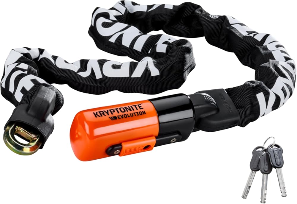 Kryptonite Evolution 1012 Bike Chain Lock, 4 Feet Long 10mm Steel Chain Heavy Duty Anti-Theft Sold Secure Gold Bicycle Chain Lock with Keys for E-Bike, Motorcycle, Scooter, Bicycle, Door, Gate, Fence