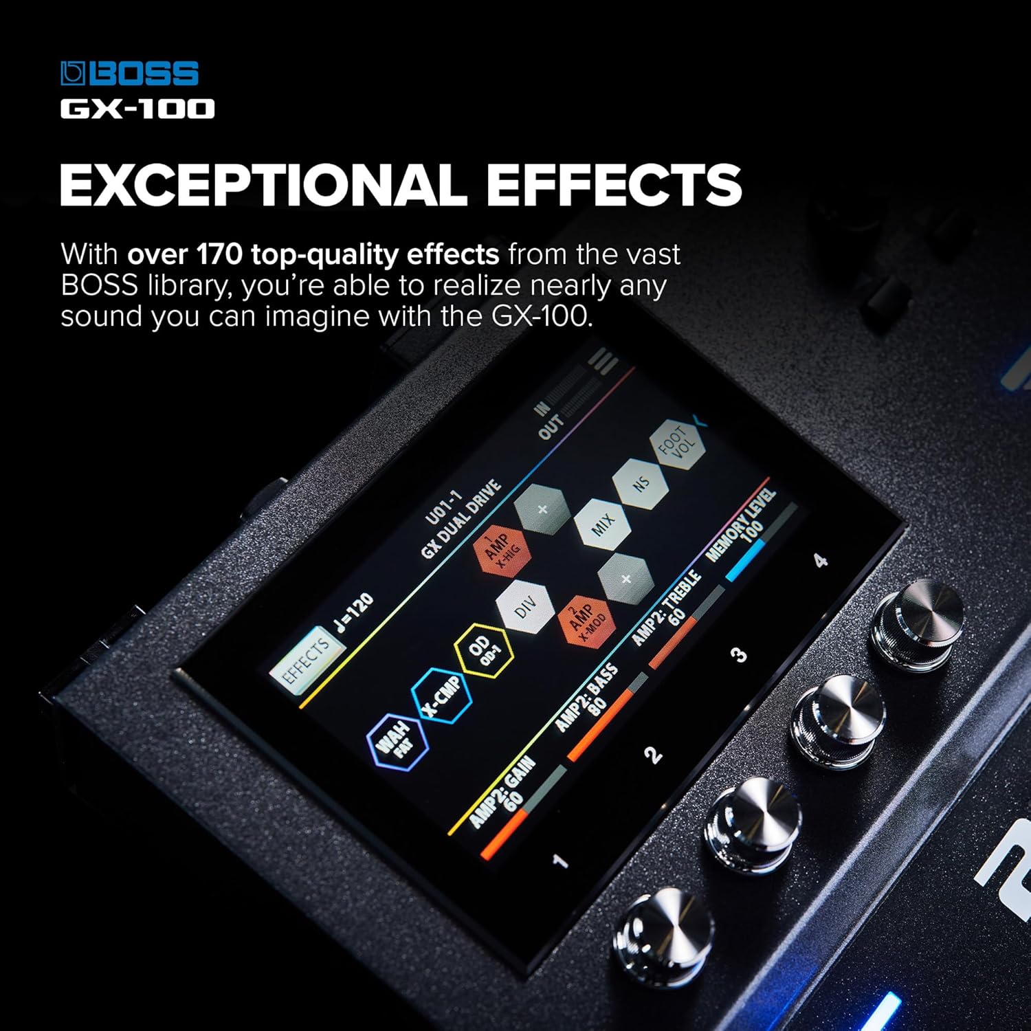 BOSS GX-100 | Advanced Guitar Effects Processor | Authentic Tube Amp Tone with AIRD Technology | 32 Amp Types & 170+ BOSS Effects Derived from the Flagship GT-1000