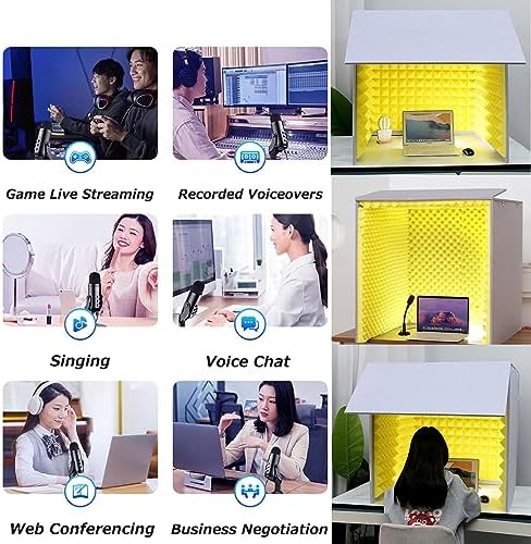 Soundproof Booth Portable Recording Booth Home Studio Booth Desktop Soundproof Cover Simple Isolation Shield Vocal Absorbing Shield Microphone Isolation Shield (Yellow 80 *