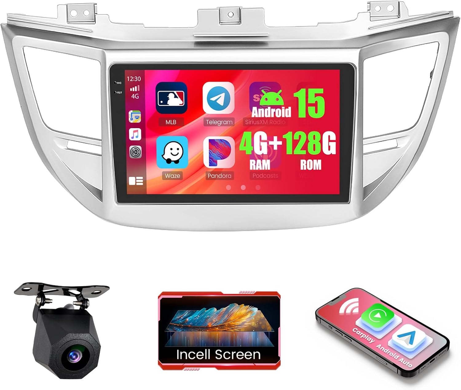 4+128GB Android 15 Car Radio for Hyundai Tucson 2015 2016 2017 Wireless Carplay Android Auto, Realdio 1280*720P 9