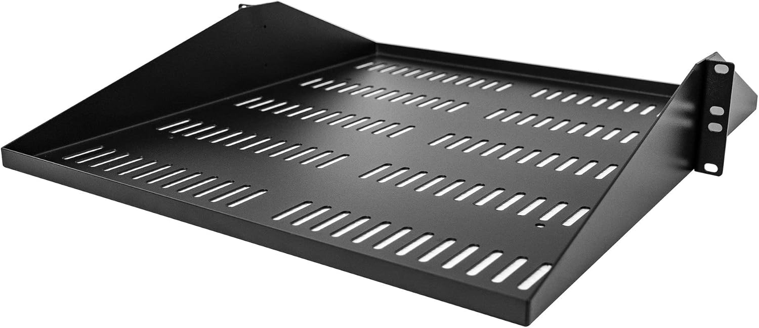 StarTech.com 2U Server Rack Shelf, Center Mounted Universal Vented Rackmount Cantilever Tray for 19