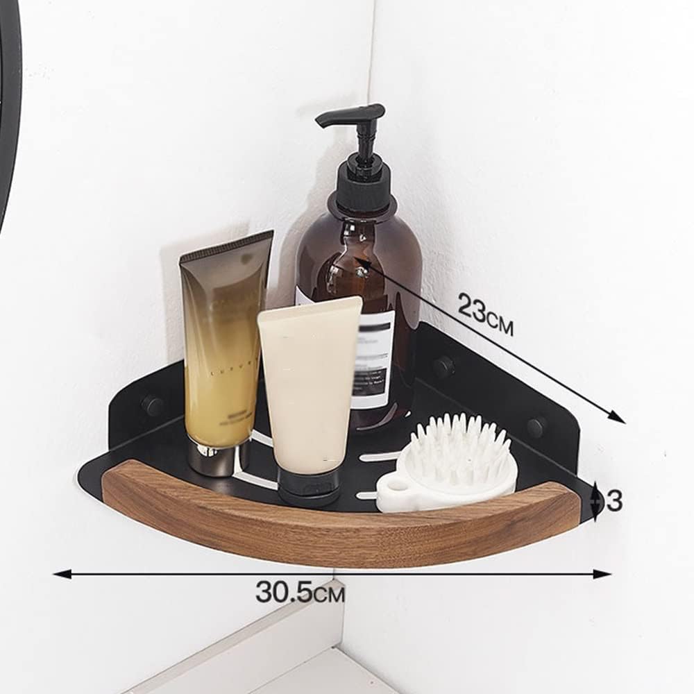 Corner Shower Caddy Solid Wood Corner Shelf, Wall Mount Floating Shelves, Bathroom Shower Room Storage Rack Shower Organizer (Color : A Black 3 Layer)