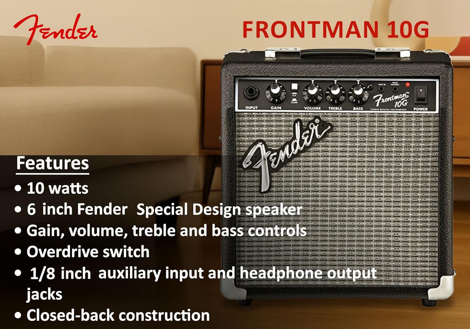 Fender Frontman 10G Guitar Combo Amplifier - Black Bundle with Cable and Austin Bazaar Exclusive 12-Pack Picks