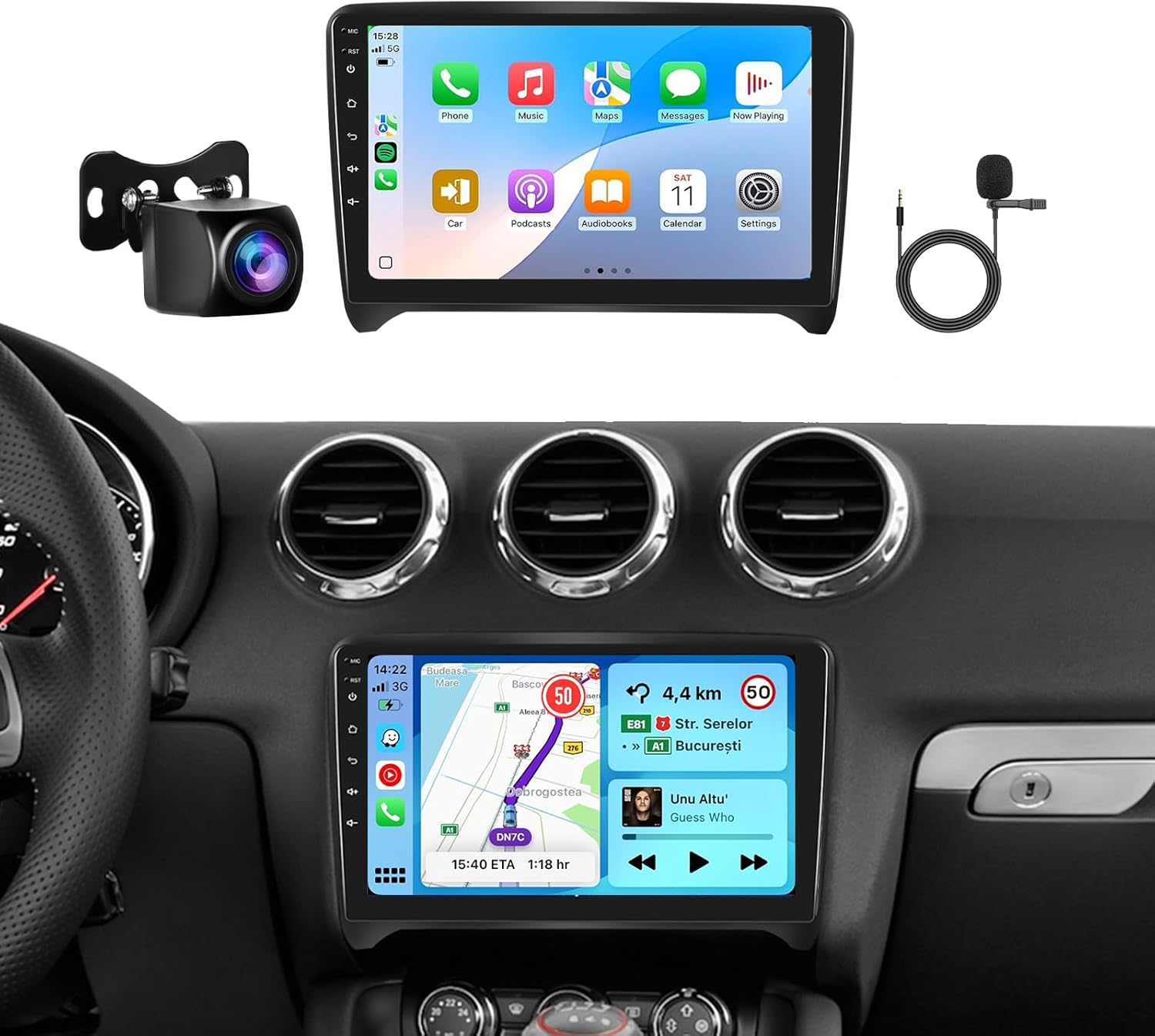 DSP 46EQ 8Core 2GB+64GB Radio for Audi TT MK2 2006-2014 Car Stereo with Wireless Carplay Android Auto,Backup Camera,9'' 1280X720P IPS Touch Screen,Android Auto,59UIs,5.0Bluetooth,MirrorLink,SWC,FM/RDS