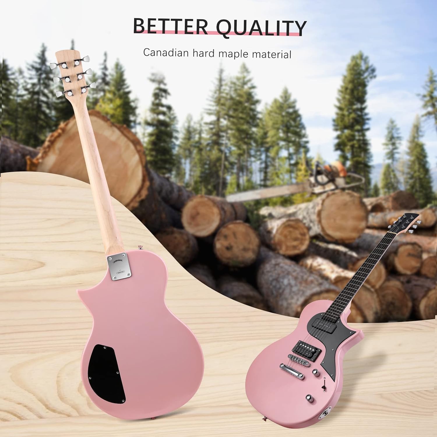 40 Electric Guitar, Solid Body Electric Guitars Kit with Pickup, Gig Bag for Beginner (Pink)