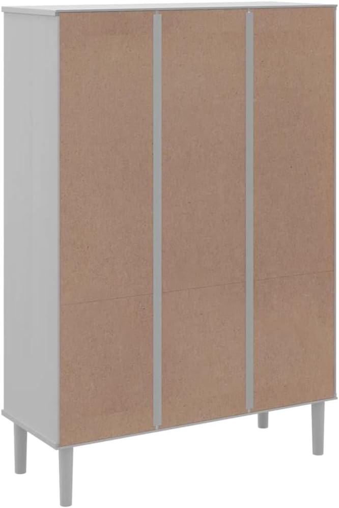 White Solid Pine Wood Bookcase, 35.4x13.8x51.2 in, Bohemian Rattan Look, Adjustable Shelves, Living Room Display Shelf Home Office Furniture