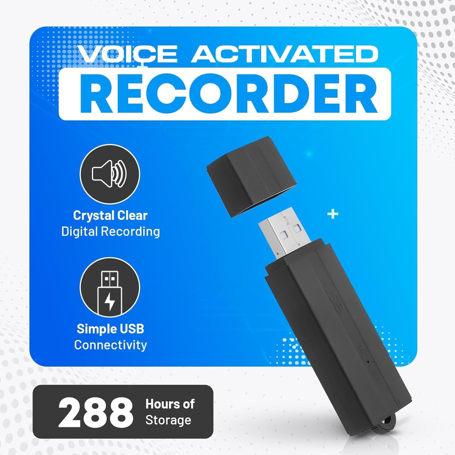 USB Audio Note Device 288-Hour Storage | Hands-Free Audio Capture | Extended Battery Life | Easy File Transfer | Compact Device for Meetings, Lectures & Personal Notes