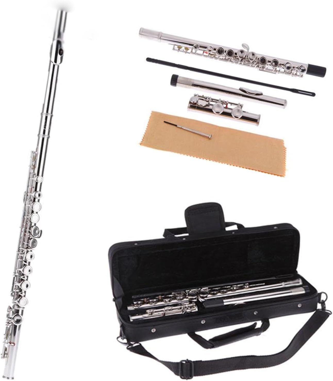 Flute Flute Silver Plated 16 Holes C Key Cupronickel Woodwind Instrument with Bag Flutes Musical Instruments