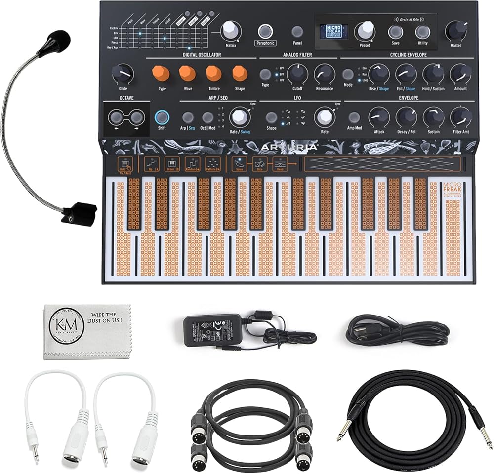 Arturia MicroFreak - Hybrid Analog/Digital Synthesizer with Advanced Digital Oscillators Bundled with MicroFreak Gooseneck Microphone + 2 MIDI Cables + Instrument Cable (4 Items)
