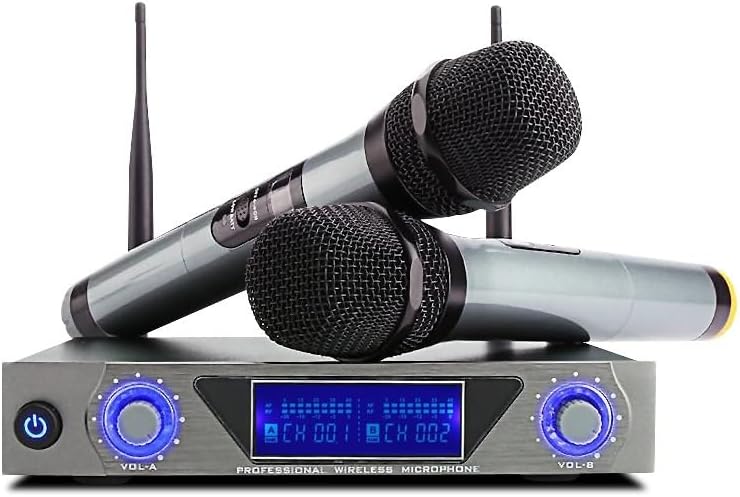 Wireless Microphone, Handheld Professional Microphone with 2 Wireless Microphones, Media Player Support