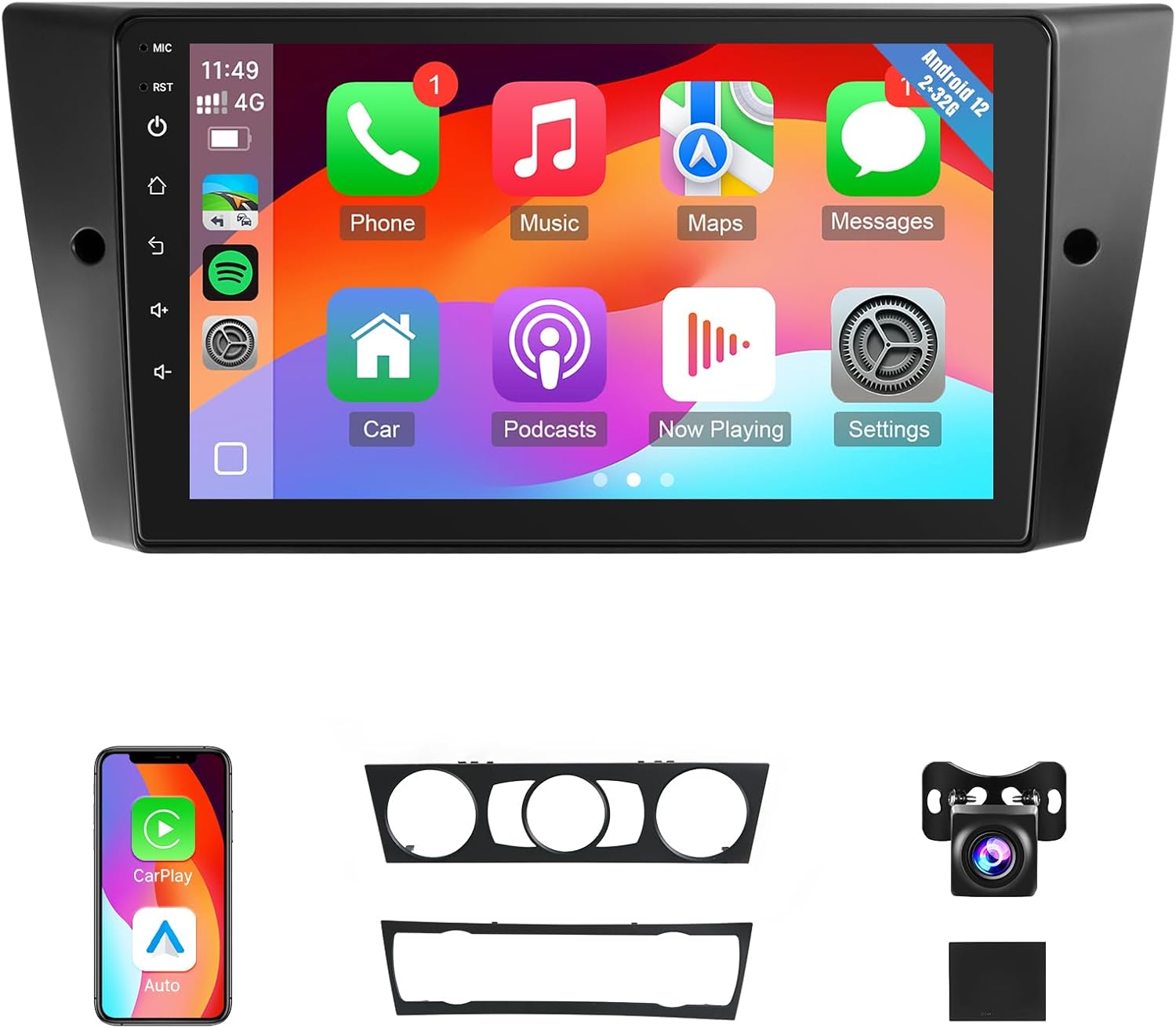 Leadfan Car Stereo for BMW 3 Series 328i 335i 325i E90 E91 E92 E93 2005-2011, Support Carplay Android Auto Bluetooth GPS Backup Camera, 2G+32G (Model A: Not Fit for Harman Kardon)