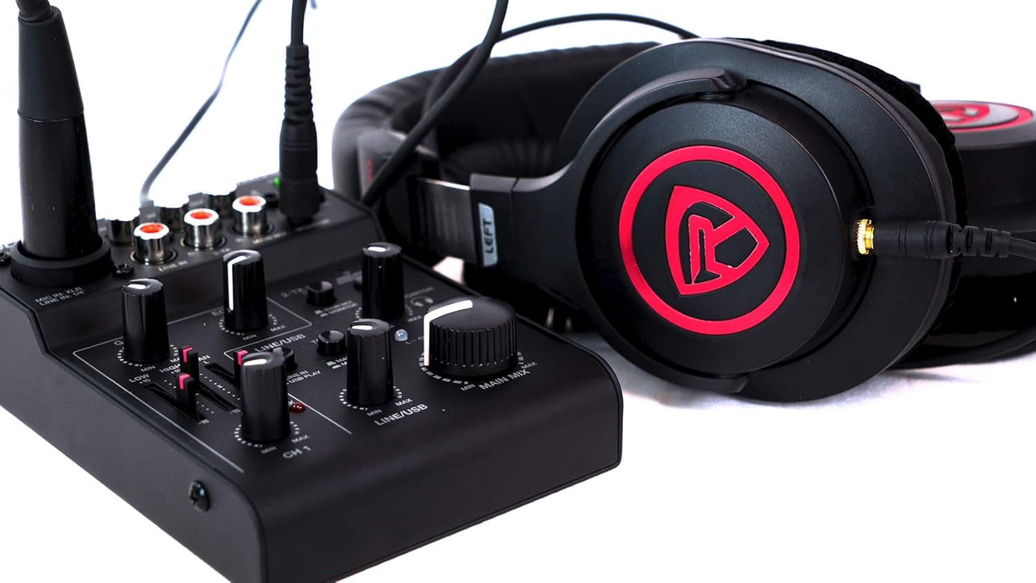 Rockville RockMix 5 Channel Pro Mixer w/USB Interface, Bluetooth, Echo, EQ Bundle with AKG K72 Closed-back Stereo Studio Recording Headphones w/ 40MM Drivers