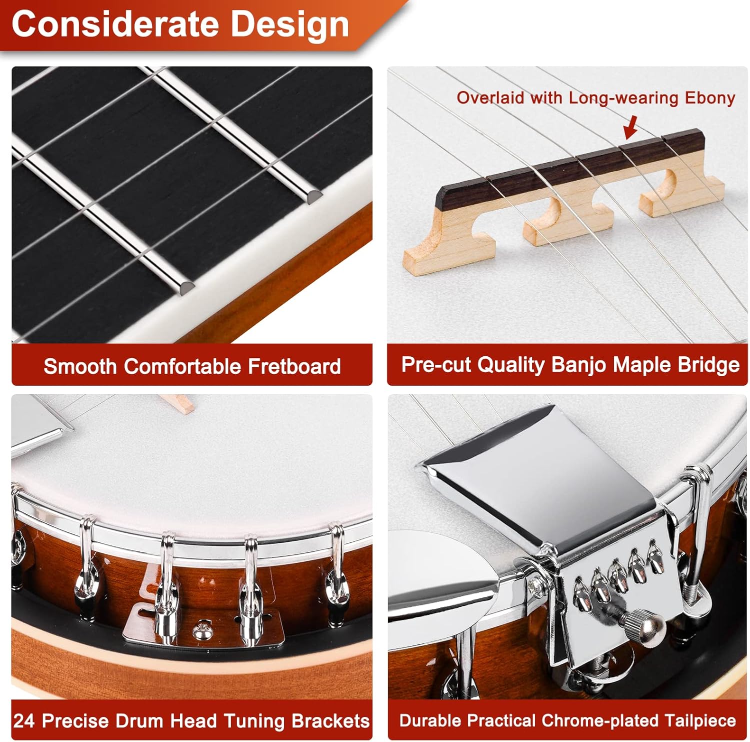 Vangoa Banjo 5 String Full Size Beginner Kit Remo Head Mahogany Resonator Banjo Closed Back with Premium Bag for Adults Teens Starters