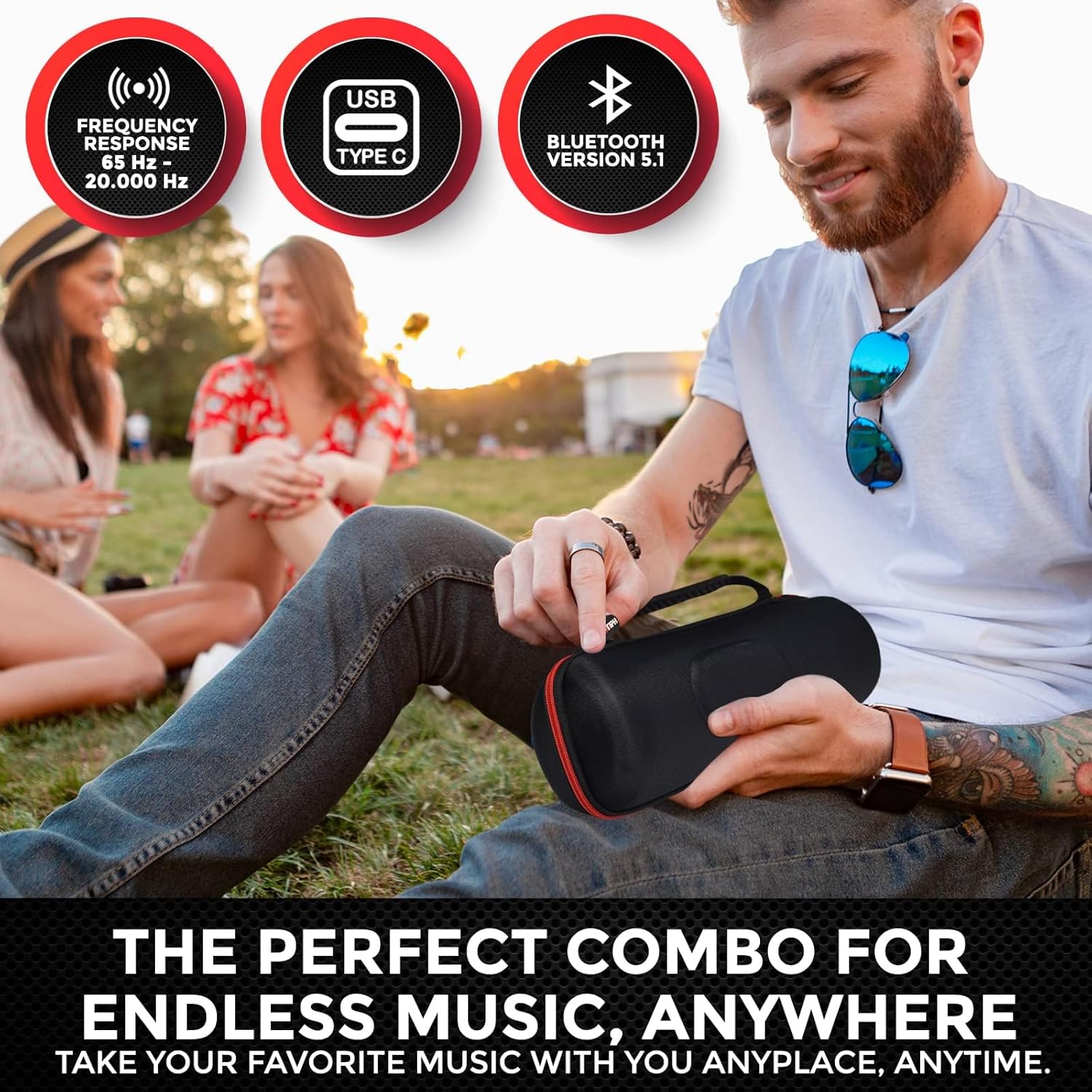 JBL Charge 5 Portable Waterproof Wireless Bluetooth Speaker Bundle with Portable Hard Carrying Protective Case - Gray