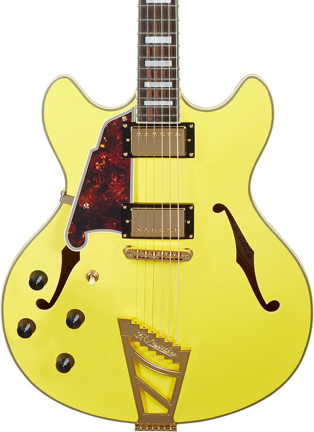 D'Angelico Deluxe DC Semi-Hollow Lefty Electric Guitar w/ Stairstep Tailpiece - Matte Electric Yellow