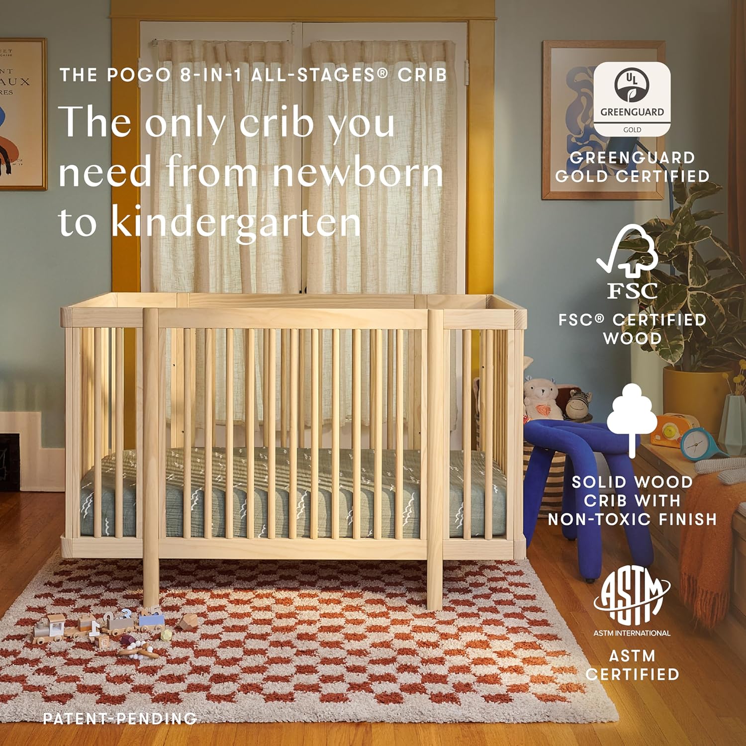 Babyletto Pogo 8-in-1 All-Stages® Convertible Crib - Conversion Kits for Bassinet, Midi Baby & Full-Size Crib to Toddler Bed, Daybed, and Baby Bed - GREENGUARD Gold Certified - Portable & Adjustable