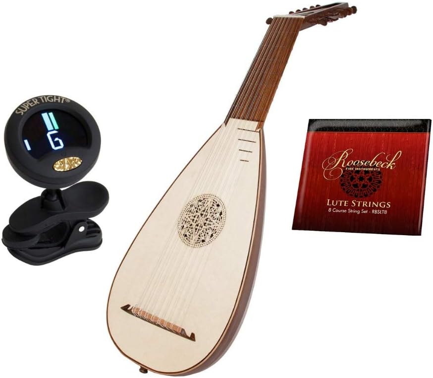 Includes: Roosebeck 8-Course Travel Lute + Roosebeck 8-Course Lute String Set + Snark Clip-On Chromatic Tuner For Guitar, Lute, Oud Dulcimer