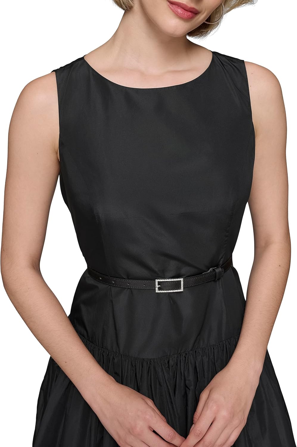 KARL LAGERFELD Women's Pockets Sleeveless Taffeta Midi Dress