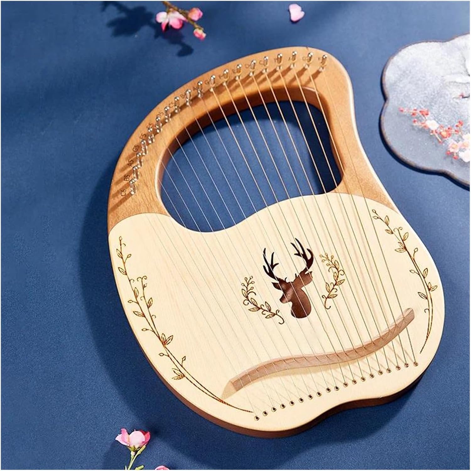 Lyre Harp Set 19 Strings Lyre Harp Mahogany Wood Harp Piano Stringed Musical Instrument With Tuning Wrench Spare Strings(Wood color)