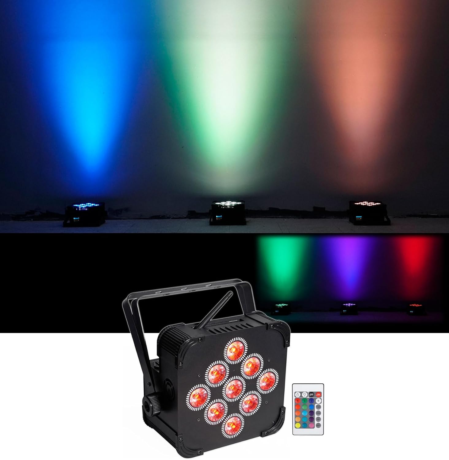 Rockville BEST PAR 60 Bundle: (6) Rechargeable RGBWA and UV Battery Wash Lights with Wireless DMX, 13200mAh Power, 9x6W LEDs, ROCKFORCE W4 384-Channel 2.4GHz DMX Lighting Controller with MIDI, 7-items