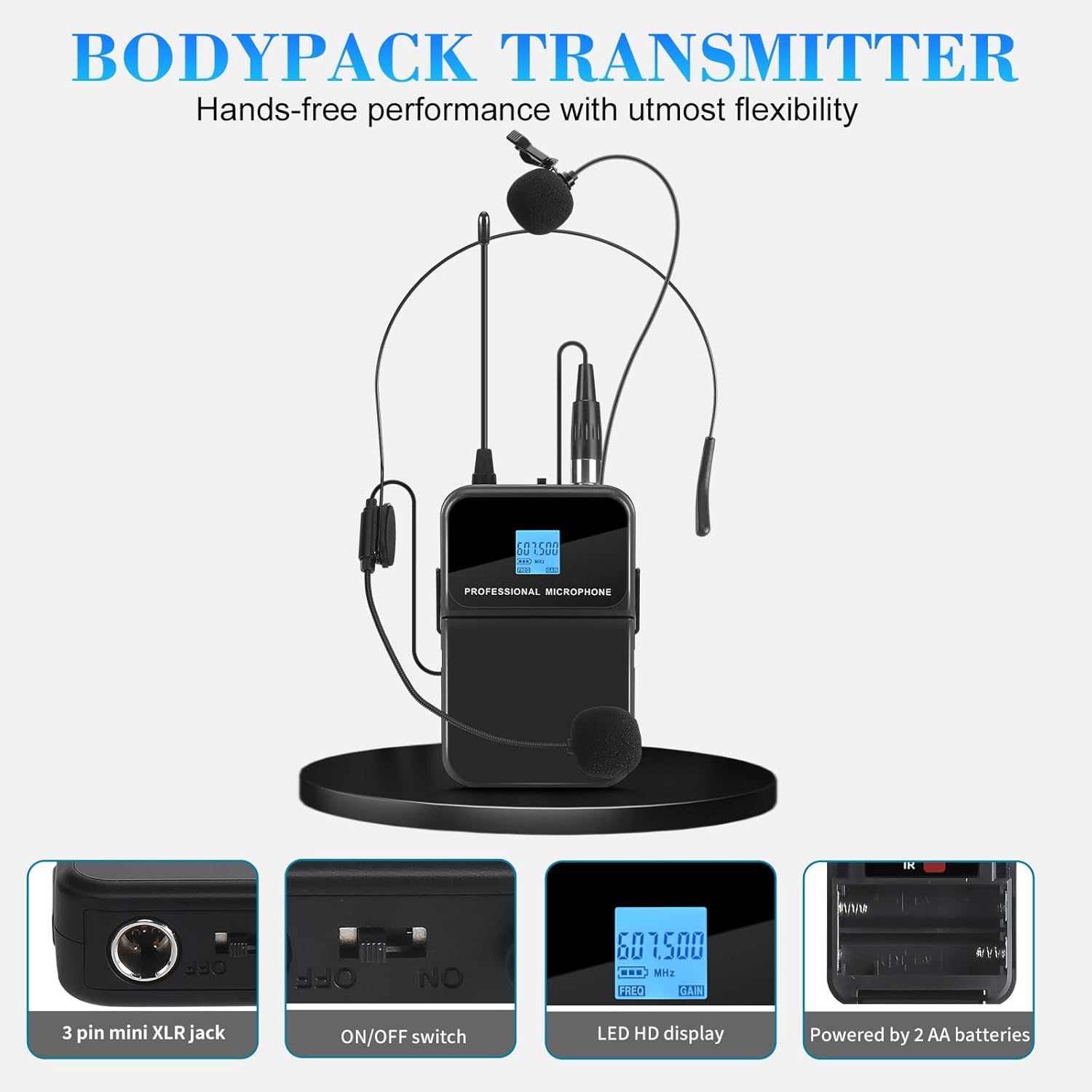 4 Channel Wireless Lapel Microphone System, UHF Metal Receiver Headset Lavalier Mics Set with 4x100 Adjustable Frequency 300ft Range for Church Karaoke Meeting Preaching(4 Bodypack, UG-240)