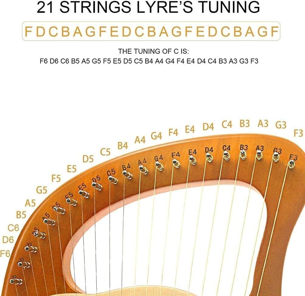 21 Strings Lyre Harp, Musical Instrument with Tuning Wrench one Set String and Carrying Bag, Mahogany String Instrument (Color:Default)