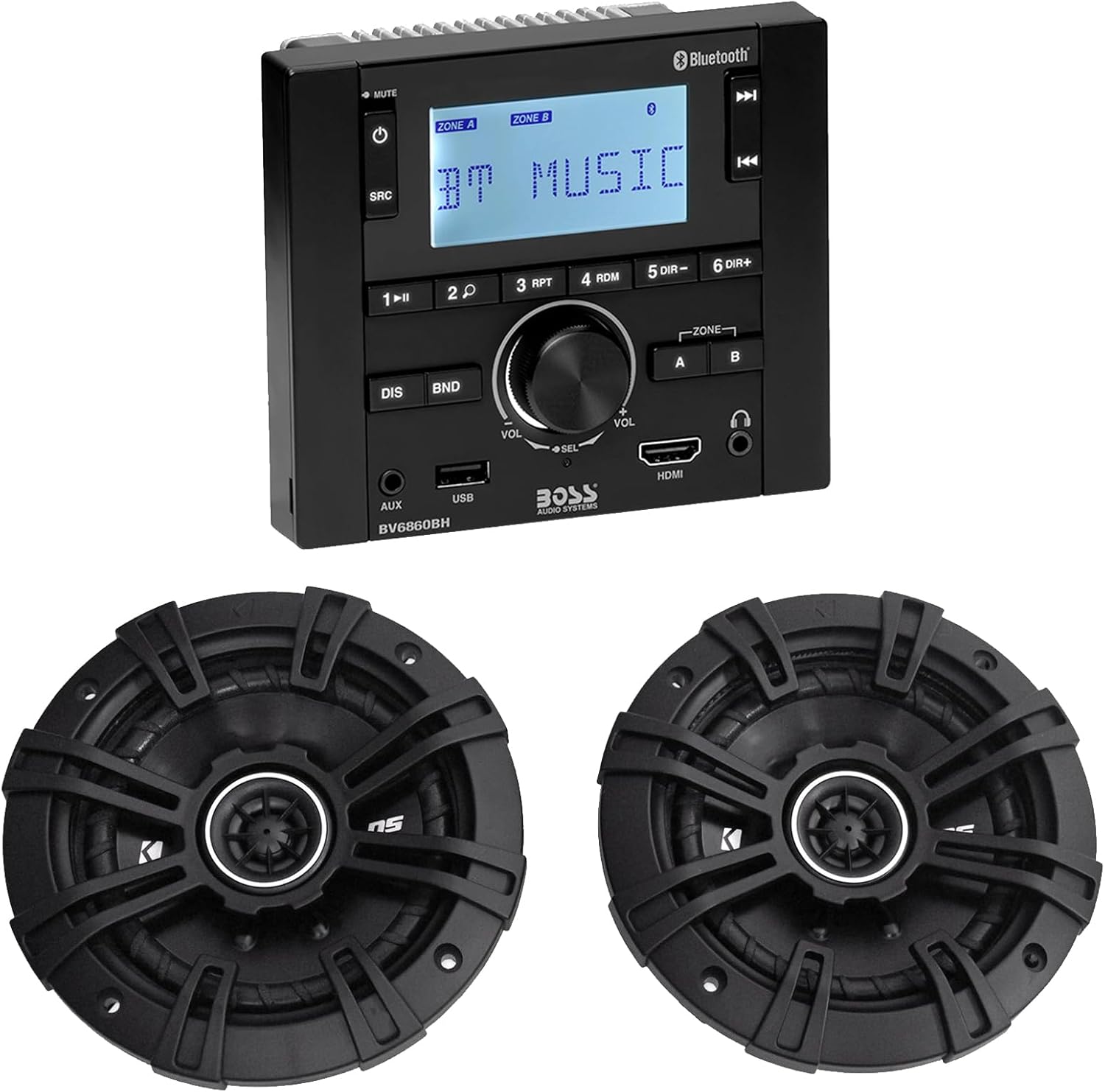 Audiosavings BV6860BH Bundle: 160-Watts Digital Media Bluetooth Receiver, AM/FM, Mobile Home RV Stereo, Pair 43DSC504 200-Watt 5.25-in 2-Way Car Audio Speakers, 2-Items