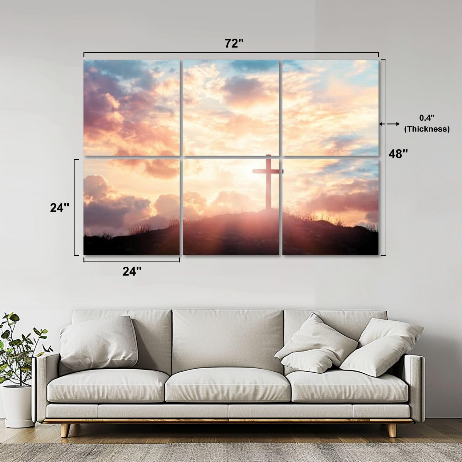 Art Acoustic Panels Self Adhesive Silhouette three Cross Crucifixion Christian top mountain sunlight 6Packs Decorative Soundproof Wall Panels Large Sound Absorbing Panels for Home Office 48