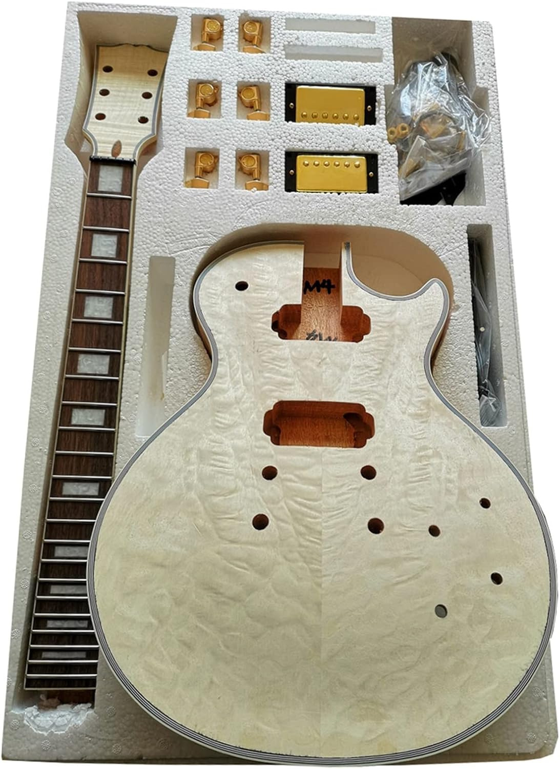 DIY Electric Guitar Kit All-in-one Neck Mahogany Okoume Body Flame Maple Veneer Build Your Own Electric Guitar Complete Kit (Color : 02)