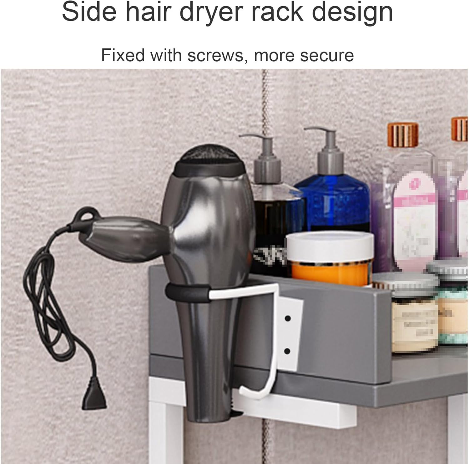 Salon Stations for Hair Stylist, Modern Wall Mount Barber Hair Styling Tool Storage Cabinet, Open Storage Beauty Spa Salon Equipment , Bathroom Corner Salon Station Makeup Organizer with Hair Dryer