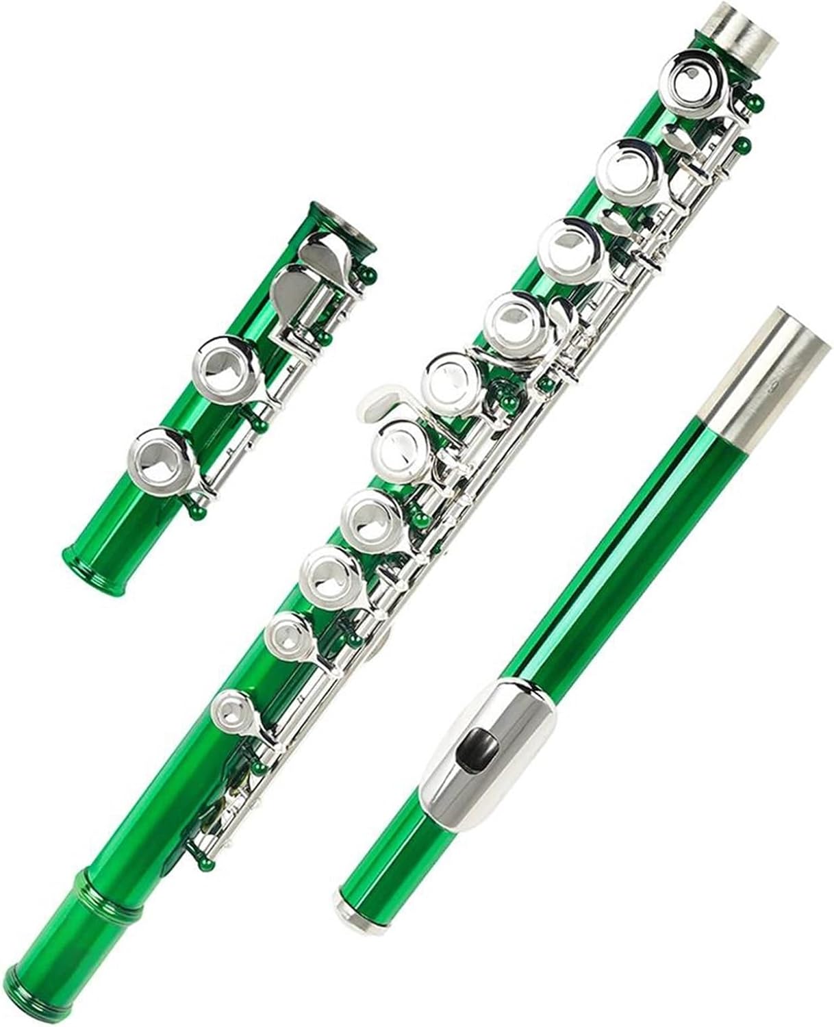 Green 16 Holes C Tone Flute With E Key Woodwind Instrument Cupronickel Flute With Padded Bag Music Accessories