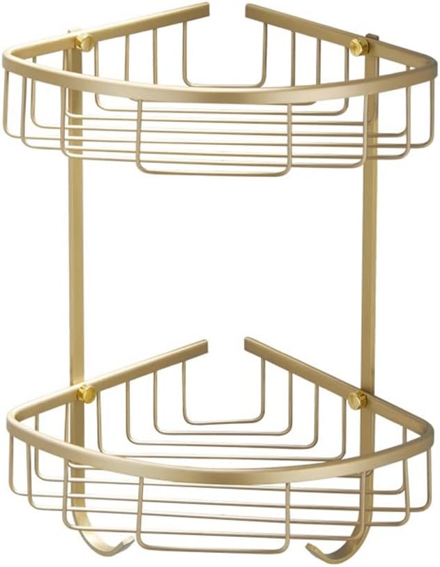 Shower Corner Shelf Brushed Gold Floating Shelves Bathroom Shelves Wall Mount Shampoo Towel Shelf Double Tier Bathroom Accessories Shelves-Stile 2