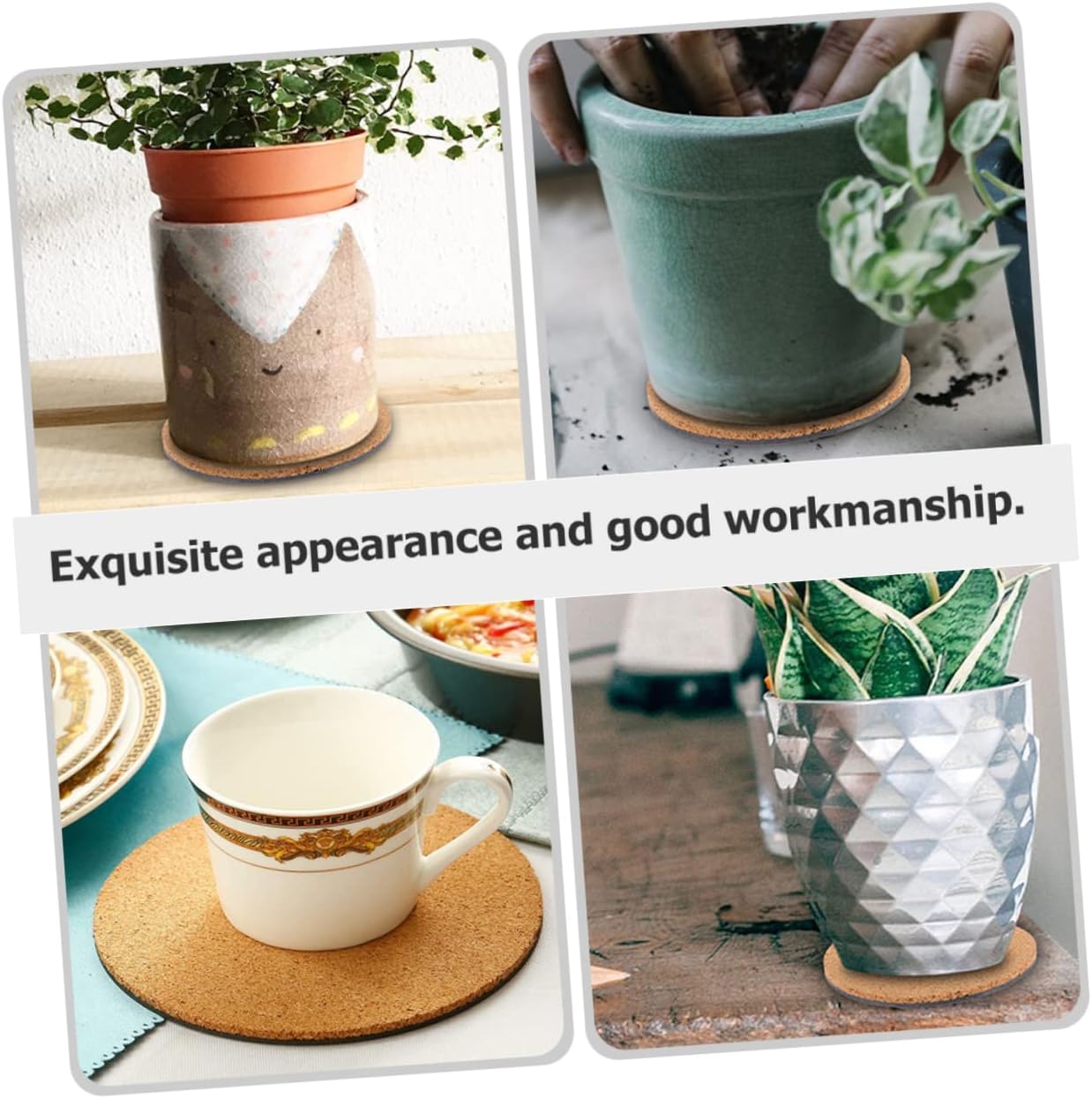 4pcs Cork Planter Mat Cork Planter Pads Flowerpot Bottom Mats DIY Cork Pads DIY Cup Pad Plant Cork Tray Gardening Cork Coaster Round Cork Mat Plant Plate Decorative Cork Coasters