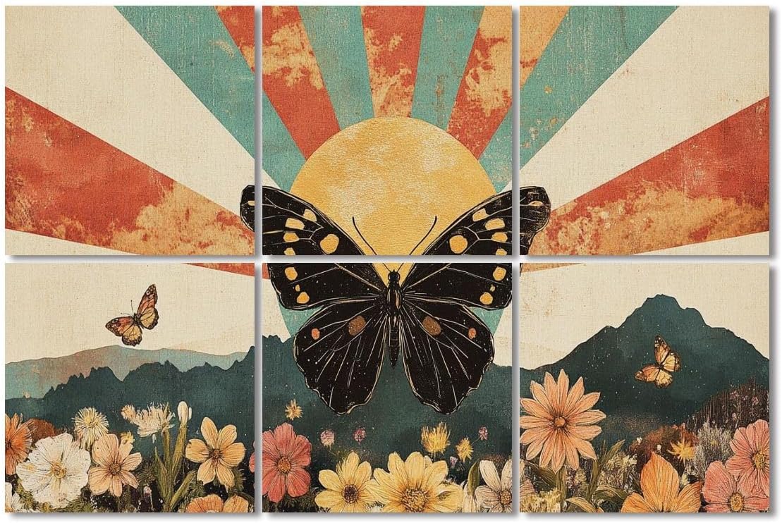 6 Pack Art Acoustic Panels Sound Absorbing Mid Century Modern Abstract Bohemian Sunset Mountains Watercolor Decorative Soundproof Wall Panels Self Adhesive for Recording Studios Office 72