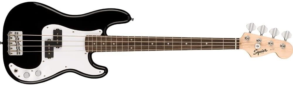 Squier by Fender Mini Precision Bass (Laurel, Black) Bundle with 10ft Cable, 12-Pack Picks, and 2