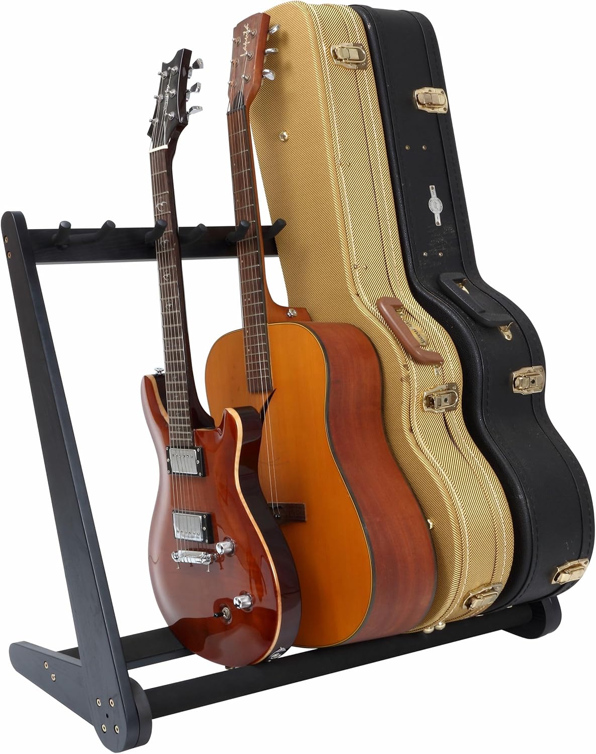 Nefelibata Multi-Purpose Guitar Stand 5 Stands Wooden Guitar Stand Floor Stand for Guitars and Cases, Electric Guitars, Acoustic Guitars, Bass Guitars, Cellos - German Ash-Black