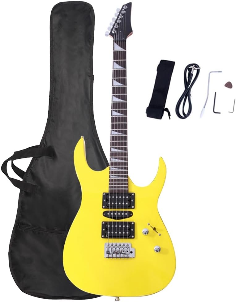 Ktaxon Full-Size Electric Guitar, Solid Body HSH Pickups 170 Guitars Beginner Kit with Gig Bag, Shoulder Strap, Tremolo Arm, Cable, Picks All Accessories (Yellow)