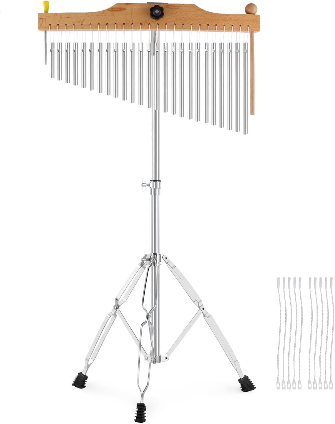 EASTROCK 25 Note Chimes Musical Instruments Percussion Instrument Single-row Chime Bar Chimes Percussion Height-Adjustable Stand Silver